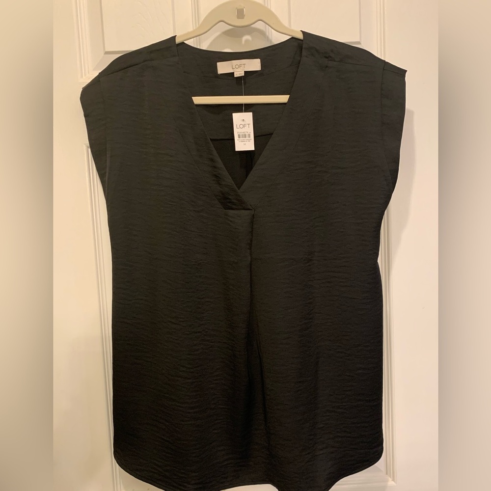 LOFT Satin Cap Sleeve V-neck Top NWT